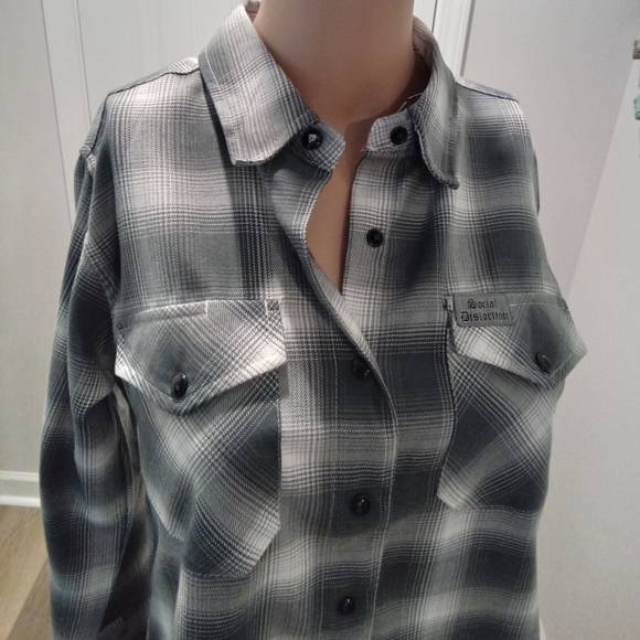 Dixxon Social Distortion's Mommy's Little Monster Gray & White Flannel Size M - Picture 1 of 15